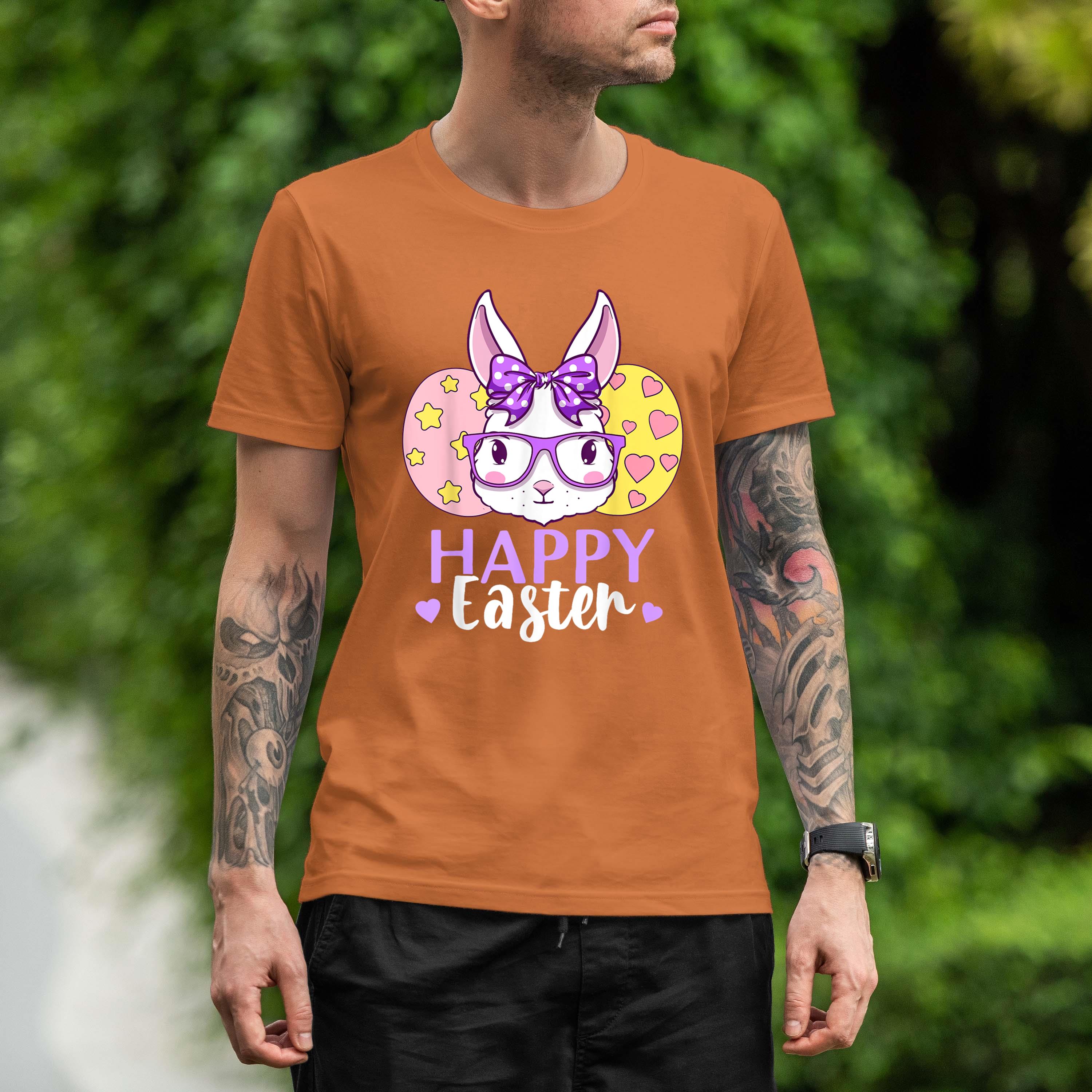 Happy Easter Bunny Face Glasses Bow Girls Easter Day Rabbit Shirt 